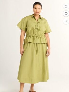 Olive Drawstring Midi Skirt Set - Coordinated Two-Piece for Women